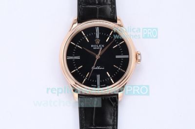 EW Factory Swiss Replica Rolex Cellini Rose Gold Watch Black Dial 39mm